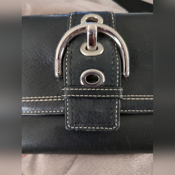 Coach Smooth Soft Black Leather Soho Trifold Envelope Wallet Silver Buckle - Picture 6 of 12
